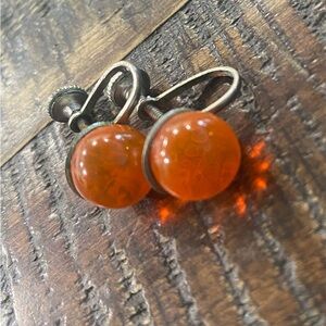 Vintage Carnelian Agate Screw Back earrings Moonstone Earrings Dragon Ball